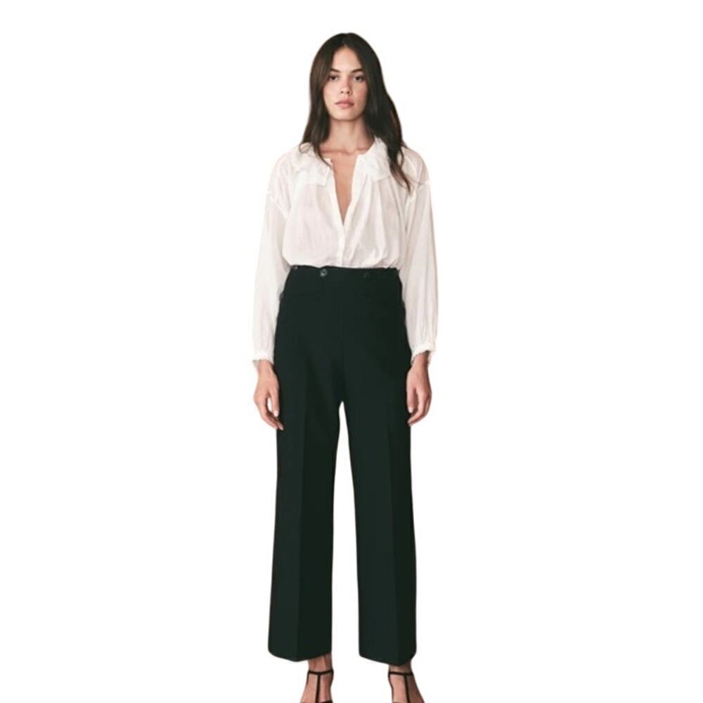 NWT Doen Glenne Wool Blend Button Detail High Rise Wide Leg Pants Deep Navy Sz 4